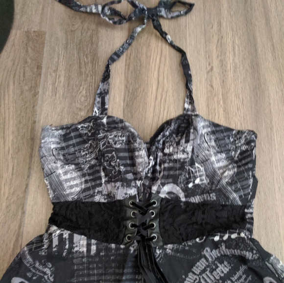 Hot Topic Black & White Music Print Halter Dress M - Picture 4 of 8